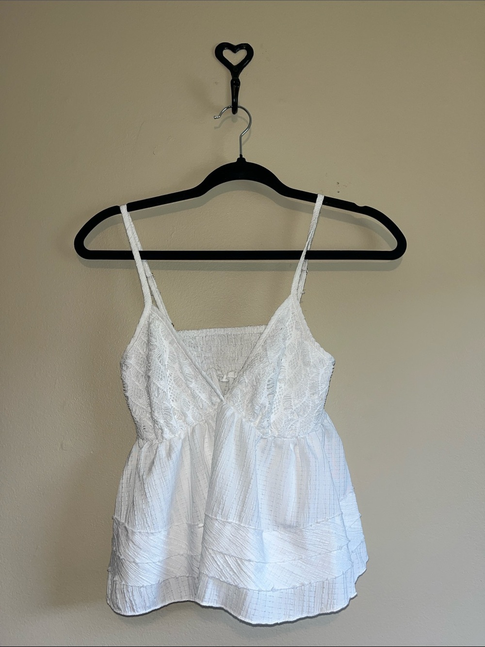 White Lace Tiered Spaghetti Strap Tank Top